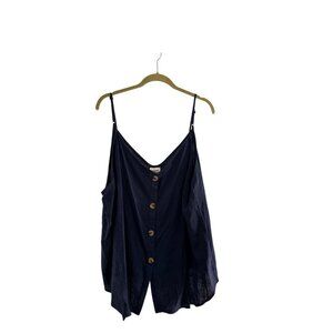 Navy Blue Hayden Sleeveless Button Front Top 3XL Womens Linen Blend Lightweight